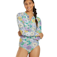 SPORTI Active Solid Long Sleeve Zip Front Bathing Suit for Women Sporti