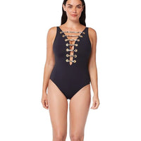 Bleu by Rod Beattie Strappy Plunge One-Piece Swimsuit Women's Swimsuit Bleu Rod