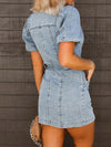 Puff Sleeve Button Up Mini Denim Dress Trendsi
