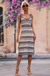 Striped Tie Shoulder Split Cover Up Dress Trendsi