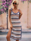 Striped Tie Shoulder Split Cover Up Dress Trendsi
