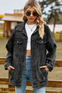 Buttoned Collared Neck Denim Jacket with Pockets Trendsi