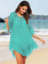 Backless Cutout Three-Quarter Sleeve Cover Up Trendsi
