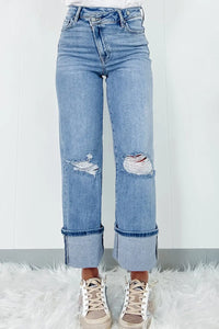 Distressed Straight Jeans with Pockets Trendsi