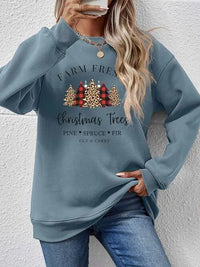 Graphic Round Neck Long Sleeve Sweatshirt Trendsi