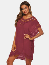 Cutout V-Neck Short Sleeve Cover-Up Trendsi