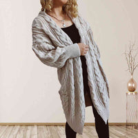 Cable-Knit Open Front Dropped Shoulder Cardigan Trendsi