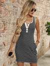 Striped Button Front Wide Strap Tank Dress Trendsi