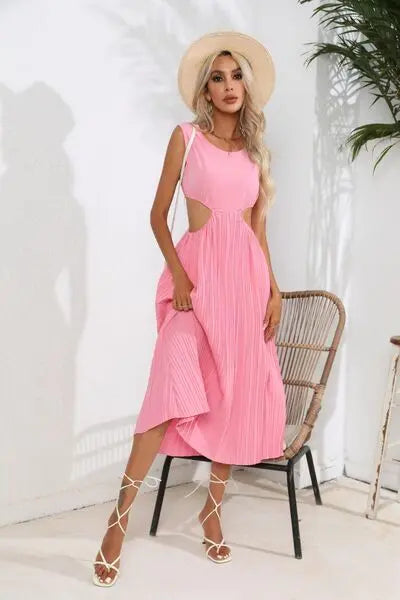 Cutout Ruched Round Neck Tank Dress Trendsi
