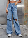 Distressed Wide Leg Jeans with Pockets Trendsi