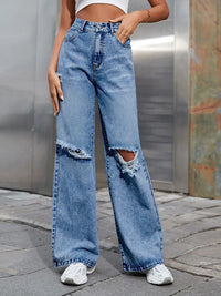 Distressed Wide Leg Jeans with Pockets Trendsi
