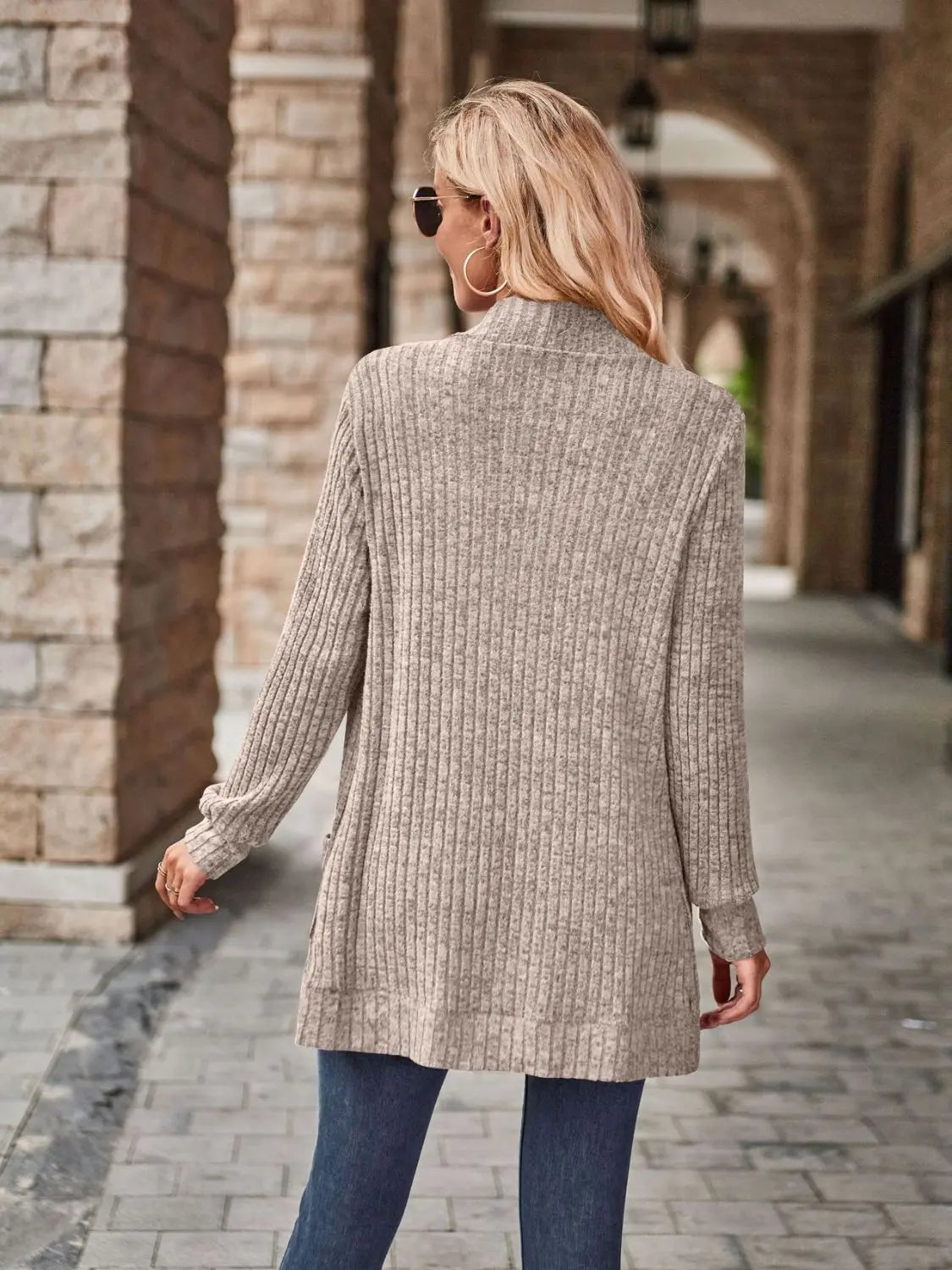Open Front Cardigan with Pockets Trendsi