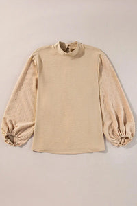 Swiss Dot Mock Neck Balloon Sleeve Blouse - Makuwa Swim Wear