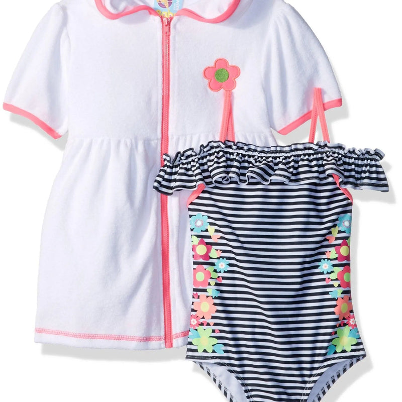 Girls ' One Piece Summer Dream Swimsuit Set with Hooded Cover Up Makuwa Swim Wear