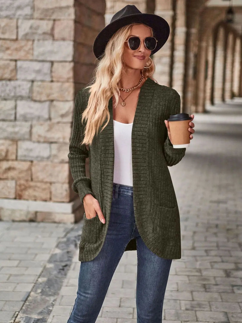 Open Front Cardigan with Pockets Trendsi