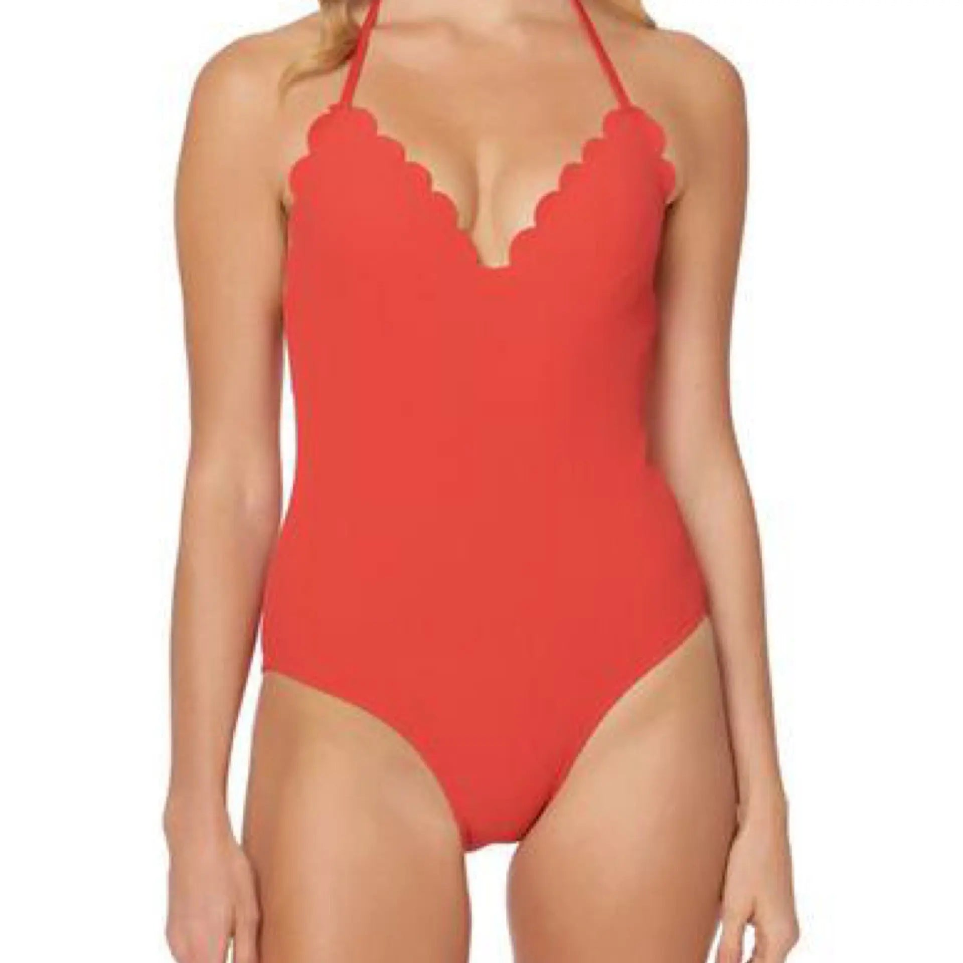 Jessica Simpson Scalloped One-Piece Swimsuit-Red-Large Jessica Simpson