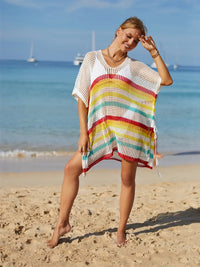 Cutout Striped Cover-Up with Tassel Trendsi