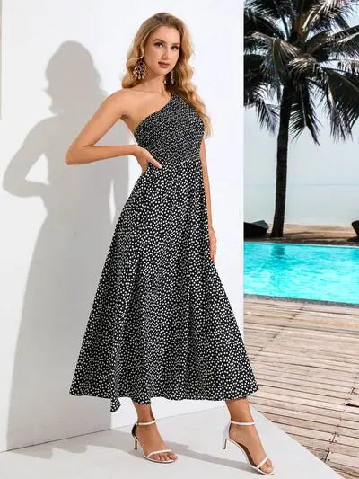 Printed Single Shoulder Midi Dress Trendsi
