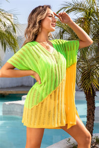 Slit Color Block V-Neck Cover Up Trendsi
