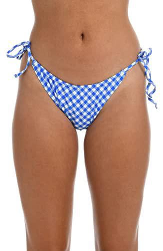 Hobie Women's Standard Side Tie Tanga Bikini Swimsuit Bottom, Sea Blue//Check Me Out