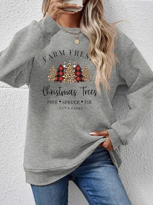 Graphic Round Neck Long Sleeve Sweatshirt Trendsi