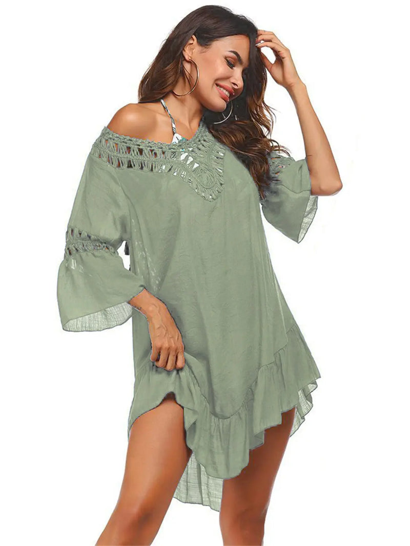 Backless Cutout Three-Quarter Sleeve Cover Up Trendsi