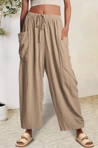 Full Size Pocketed Drawstring Wide Leg Pants Trendsi