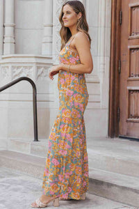 Floral Spaghetti Strap Wide Leg Jumpsuit Trendsi