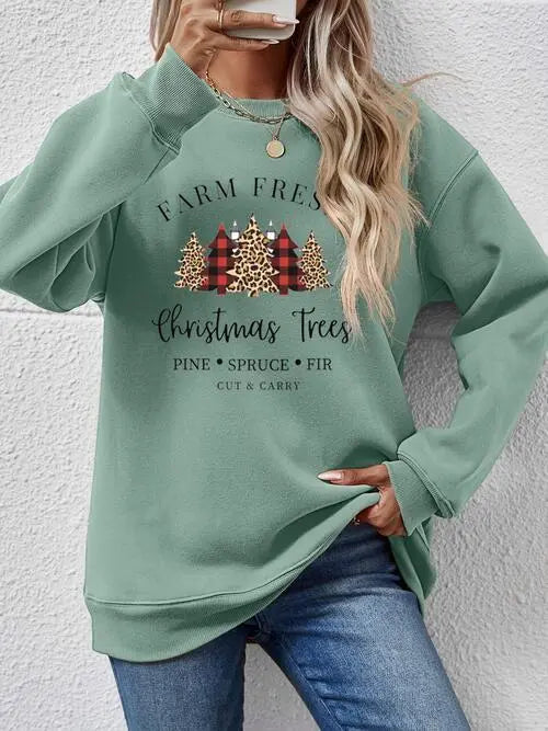 Graphic Round Neck Long Sleeve Sweatshirt Trendsi