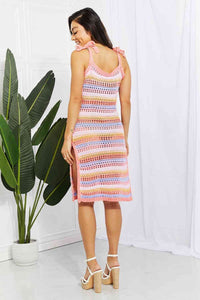 Striped Tie Shoulder Split Cover Up Dress Trendsi