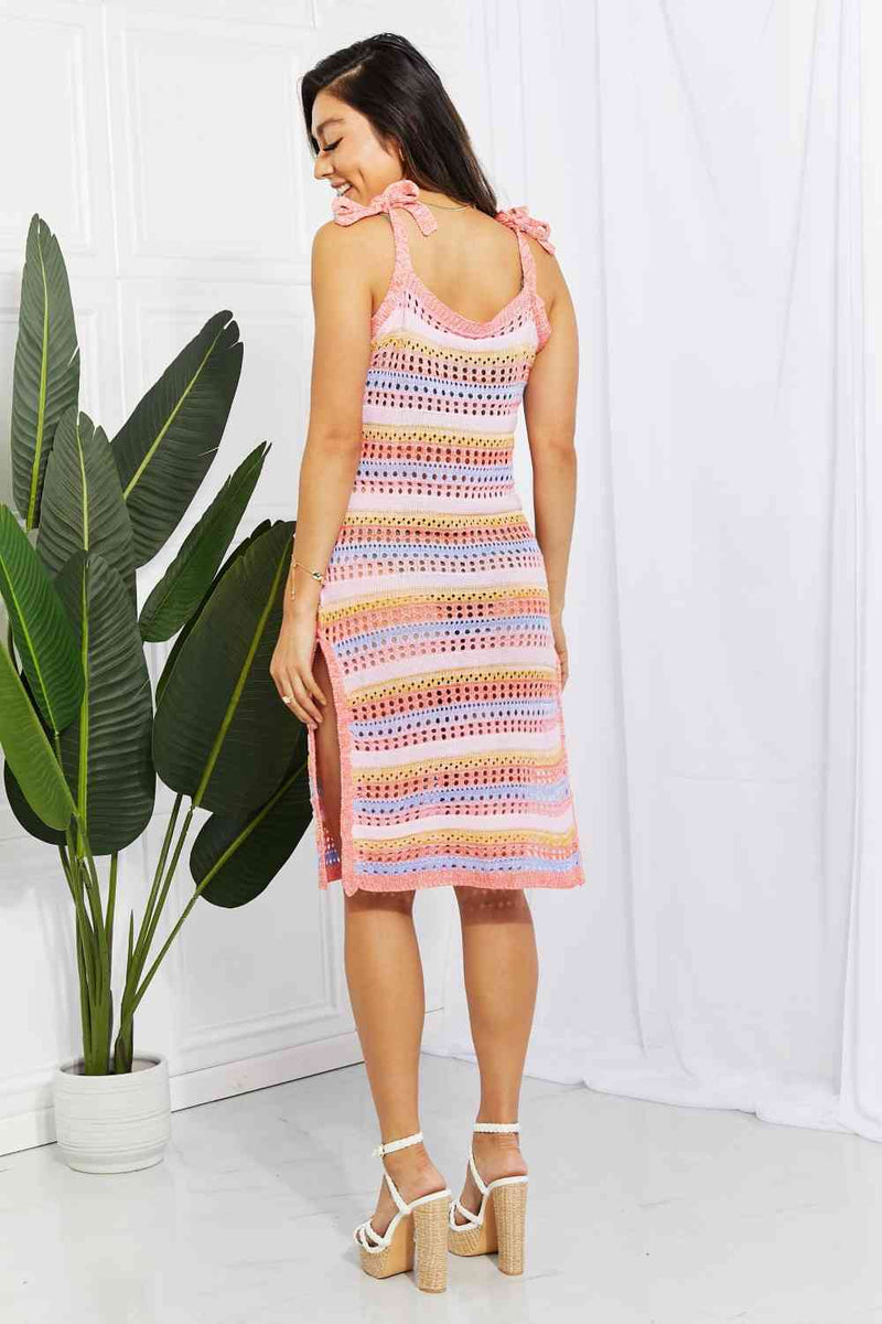 Striped Tie Shoulder Split Cover Up Dress Trendsi