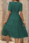 V-Neck Button Up Balloon Sleeve Midi Dress Trendsi