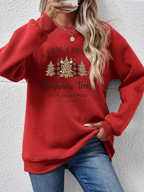 Graphic Round Neck Long Sleeve Sweatshirt Trendsi