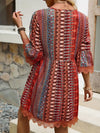 Lace Trim Printed V-Neck 3/4 Sleeve Dress Trendsi