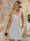 Striped Button Front Wide Strap Tank Dress Trendsi