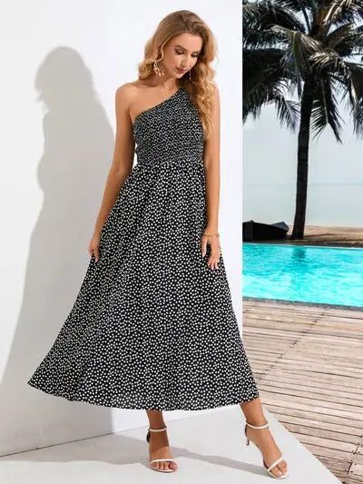 Printed Single Shoulder Midi Dress Trendsi