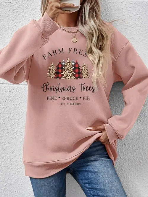 Graphic Round Neck Long Sleeve Sweatshirt Trendsi