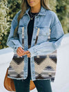 Collared Neck Dropped Shoulder Denim Jacket Trendsi