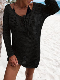 Openwork Tie Neck Cover-Up Trendsi