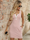 Striped Button Front Wide Strap Tank Dress Trendsi