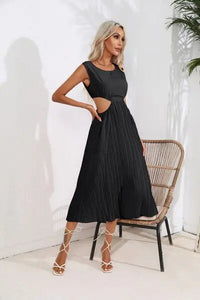 Cutout Ruched Round Neck Tank Dress Trendsi