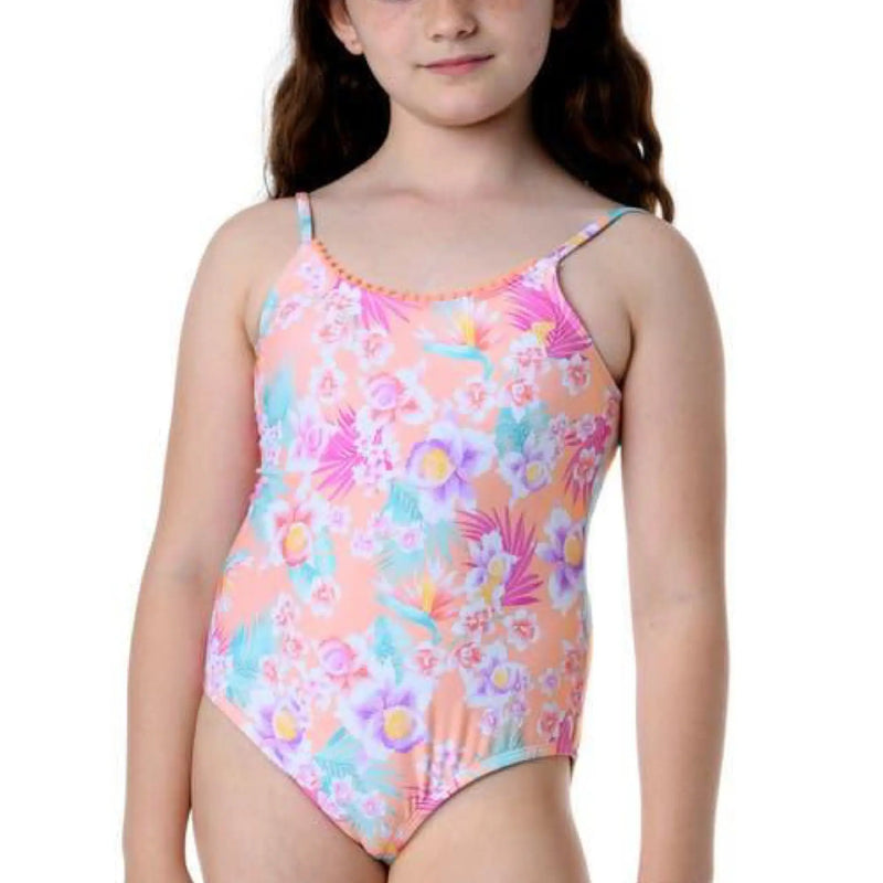 Hobie Kids' Island One-Piece Swimsuit in Neon Orange Washed Hobie Girls
