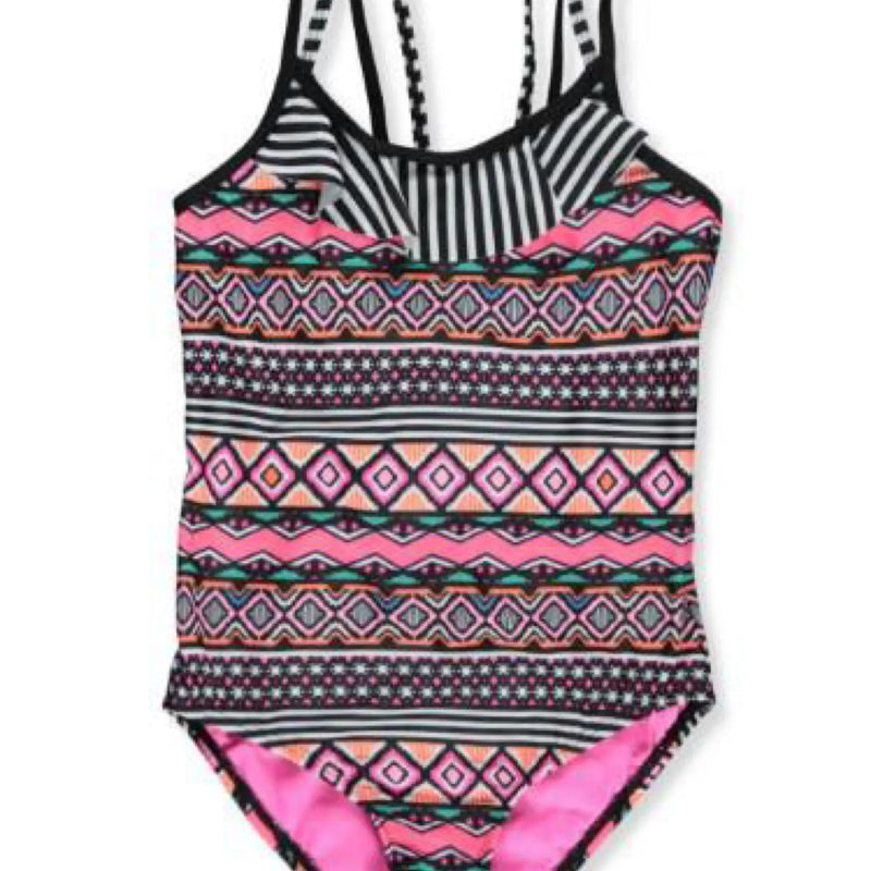 Limited Too Big Girls' Aztec One Piece Swimsuit with Ruffle,, Pink Limited Too