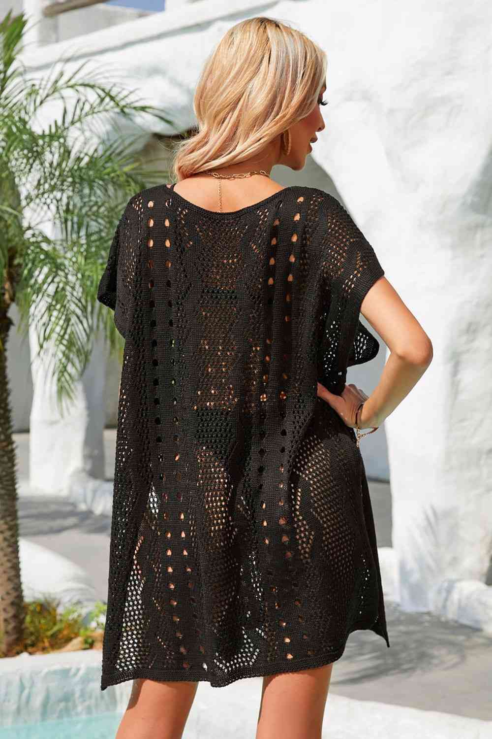 Openwork Plunge Dolman Sleeve Cover-Up Dress Trendsi
