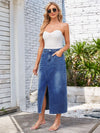 Slit Midi Denim Skirt with Pockets Trendsi
