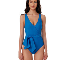 Women ' S Standard Megan One Piece Swimsuit, V-Neck, Wraparound Waist Tie Makuwa Swim Wear