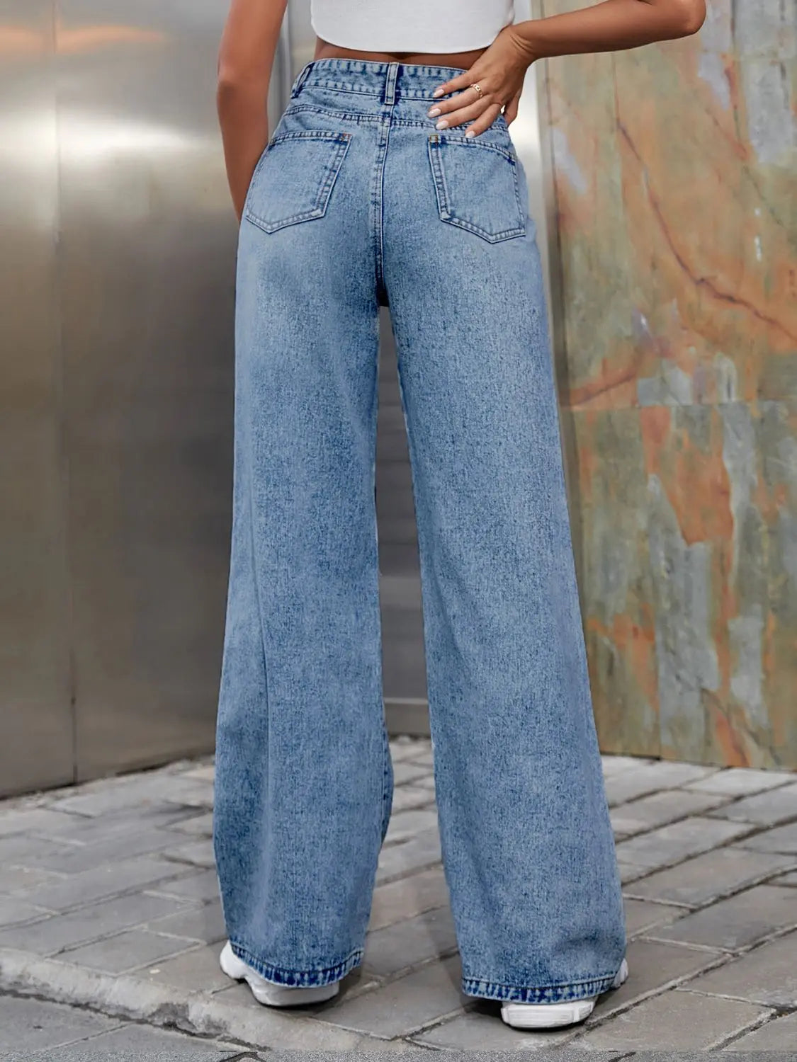 Distressed Wide Leg Jeans with Pockets Trendsi
