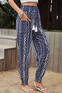 Geometric Print Tassel High-Rise Pants Trendsi