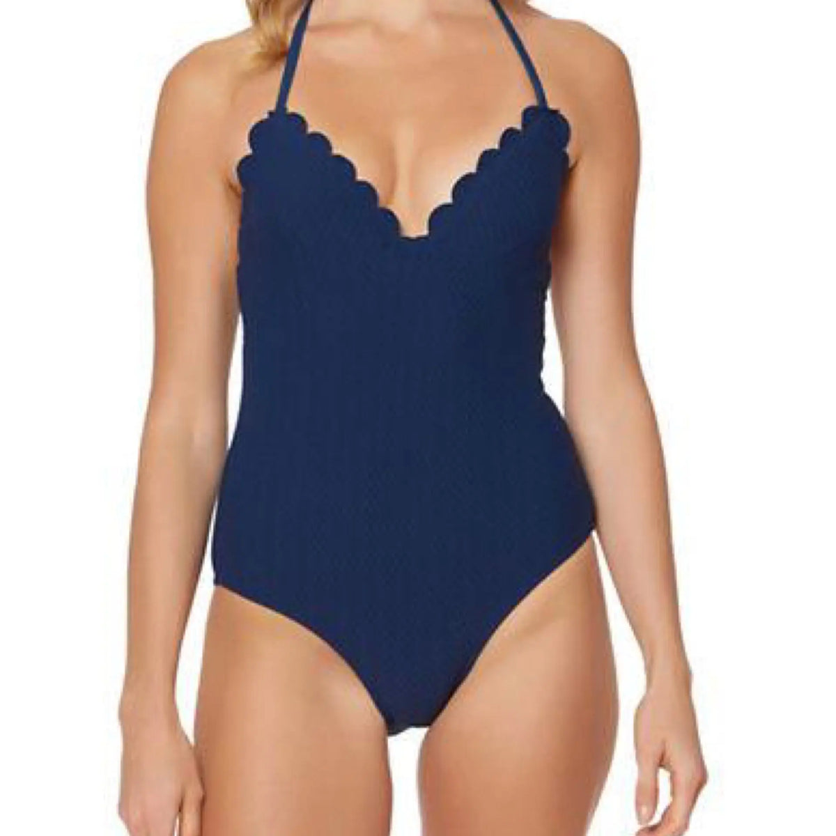 Jessica Simpson Under The Sea Scalloped Edge Swimsuit Navy Blue Large Jessica Simpson