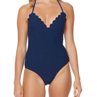 Jessica Simpson Under The Sea Scalloped Edge Swimsuit Navy Blue Large Jessica Simpson